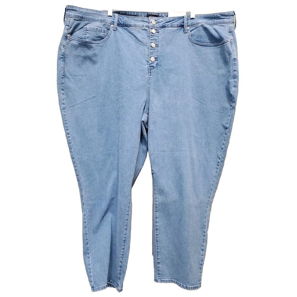 NYDJ AMI Ankle Exposed Button Fly Skinny Legging Blue Denim Jeans Size 28W NWT